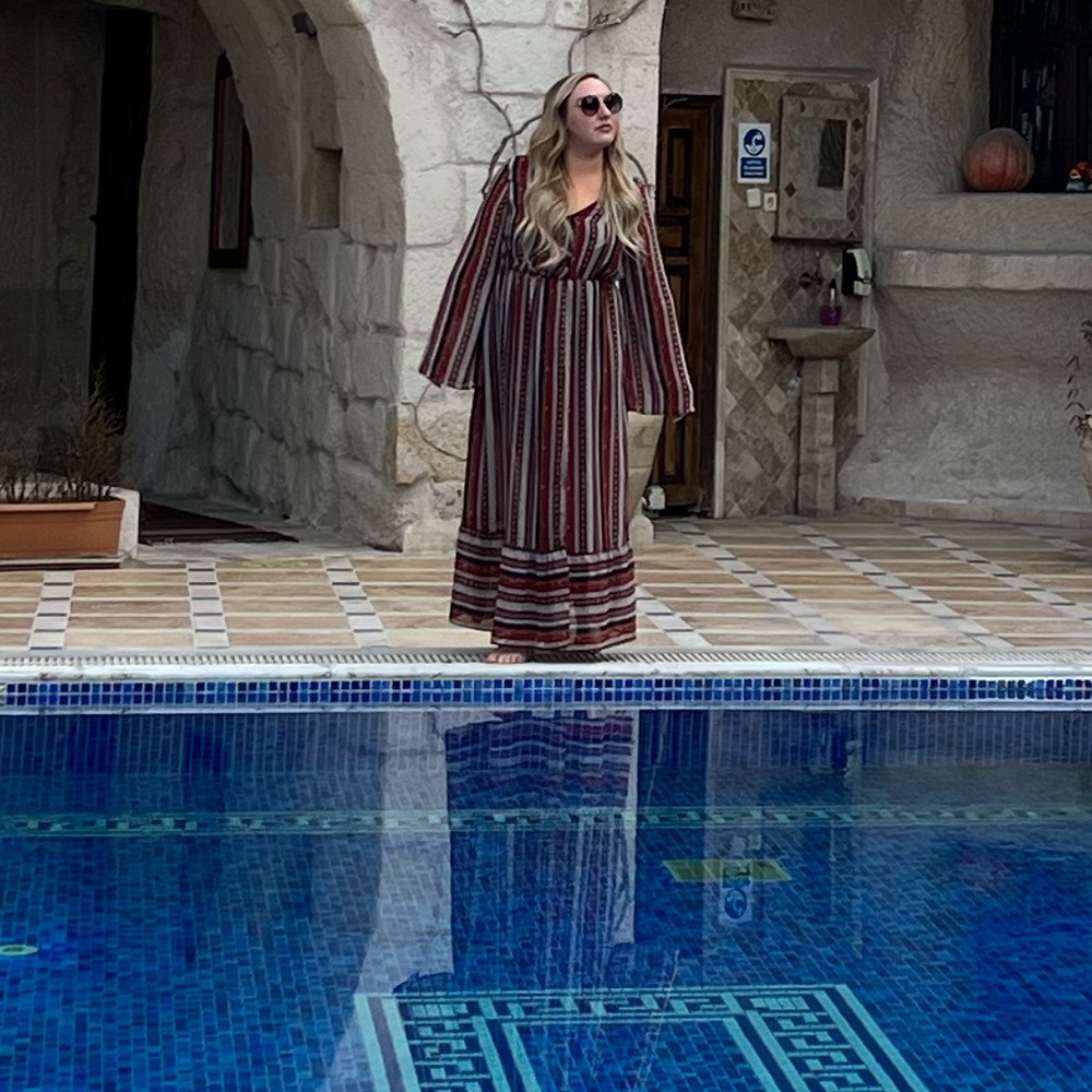 Geo print bell sleeve dress